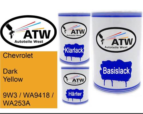 Chevrolet, Dark Yellow, 9W3 / WA9418 / WA253A: 500ml Lackdose + 500ml Klarlack + 250ml Härter - Set, von ATW Autoteile West.
